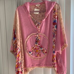 NWOT POL Pink Hoodie with Lace and Colorful Drawstring
